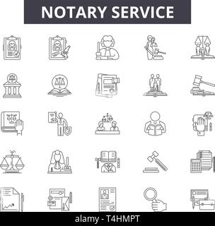 Notary service line icons, signs set, vector. Notary service outline concept illustration: service,legal,law,business,notary,lawyer,court Stock Vector