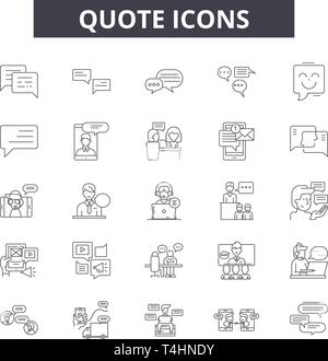 Quote line icons, signs set, vector. Quote outline concept, illustration: quote,text,quotation,speech,comment Stock Vector