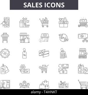 Sales line icons, signs set, vector. Sales outline concept, illustration: sale,debusiness,money,market,set Stock Vector