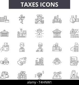 Taxes line icons, signs set. Levy, Duty, Tariff, Excise, Deduction ...