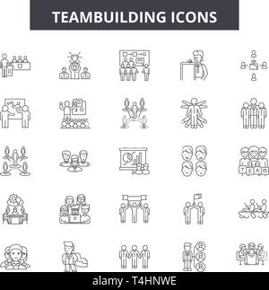 Teambuilding vector line icons set. Teamwork, Collaboration, Problem ...
