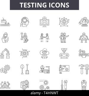 Testing line icons, signs set, vector. Testing outline concept, illustration: test,check,mark,business,declipboard Stock Vector