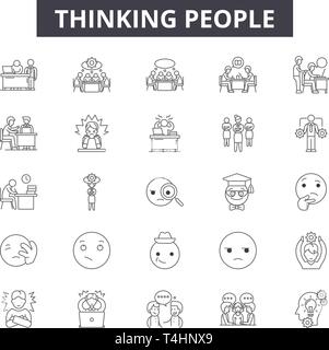 Thinking people line icons, signs, vector set, outline illustration ...