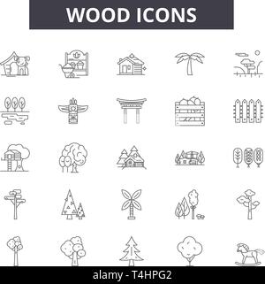 Wood line icons, signs set, vector. Wood outline concept, illustration: wood,timber,tree,material,forest Stock Vector