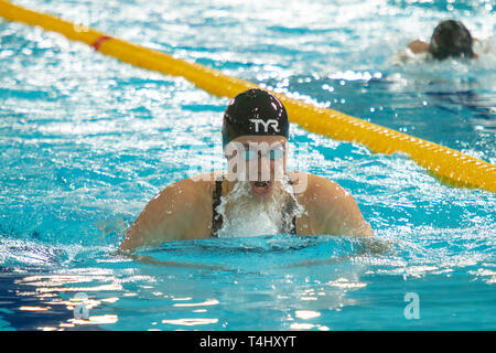 Aimee Willmott (University of Stirling) in action during the women's open 400 metres individual medley final, during Day 1 of the 2019 British Swimming Championships, at Tollcross International Swimming Centre. Stock Photo