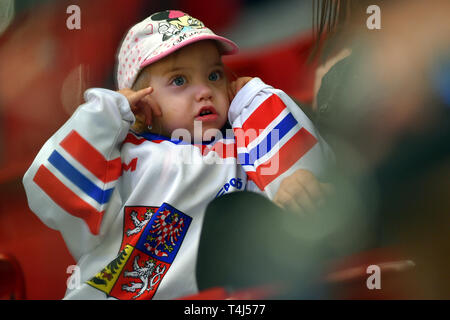 Karlovy Vary, Czech Republic. 17th Apr, 2019. Czech fan is seen during the Euro Hockey Challenge match Czech Republic vs Germany in Karlovy Vary, Czech Republic, April 17, 2019. Credit: Slavomir Kubes/CTK Photo/Alamy Live News Stock Photo