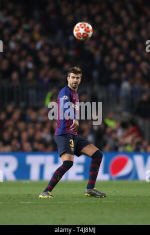 Barcelona, Catalonia, Spain. 16th Apr, 2019. April 16, 2019 - Barcelona - Spain - Gerard Pique of FC Barcelona during the UEFA Champions League, quarter-finals, 2nd leg football match between FC Barcelona and Manchester United FC on April 16, 2019 at Camp Nou stadium in Barcelona, Spain Credit: Manuel Blondeau/ZUMA Wire/Alamy Live News Stock Photo