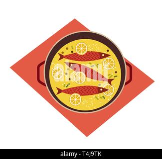 Flat hand drawn vector color seafood icon. Stock Vector