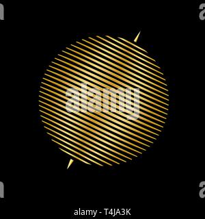Circle from parallel lines in gold color on black background Stock Vector