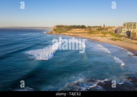 Newcastle Beach a few minutes walk from the CBD is one of the beautiful beaches in the seaside city of Newcastle NSW Australia Stock Photo