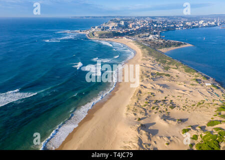 Nobbys beach and Newcastle Harbour - Hunter River. Aerial view of the coastline - Newcastle NSW Australia Stock Photo