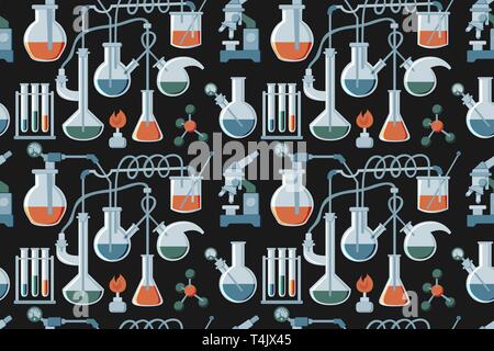 Cartoon hand drawn Science seamless pattern. Colorful flat background Stock Vector