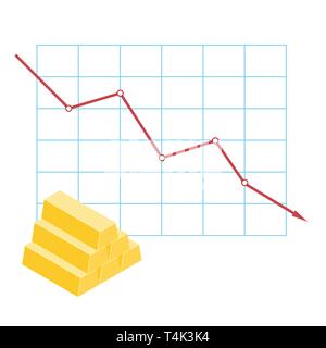 Graph chart stock market price reduction, decline gold bar. Information Graphic Chart Stock Vector