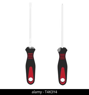 Two screwdrivers isolated on white background. Minus and plus screwdriver icon. Mechanic tools Stock Vector