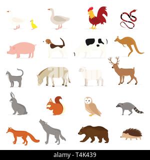 Cute animals collection: farm animals, wild animals isolated on white background. Vector illustration design template Stock Vector