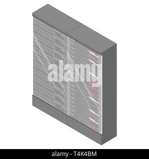 Network workstation server room concept. Server racks. Stock Vector