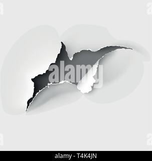 Hole torn in ripped paper on white background Stock Vector