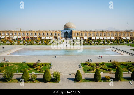 Panoramic landscape view of Naqsh-e Jahan Square or Meidan Emam. Isfahan, Iran. Stock Photo