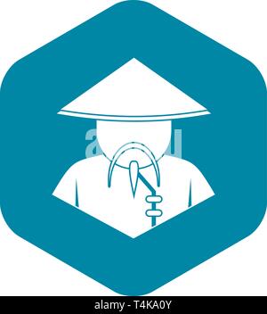 Asian man in conical hat icon, simple style Stock Vector