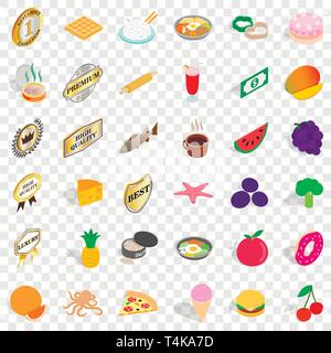 Tasty dish icons set, isometric style Stock Vector