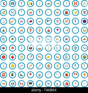 100 toy for kids icons set, cartoon style Stock Vector
