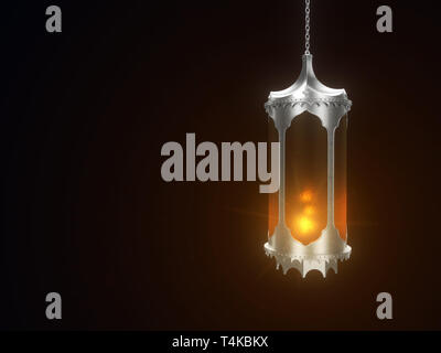 Ramadan lantern. Arabic decoration lamp with flame inside. 3d illustration Stock Photo