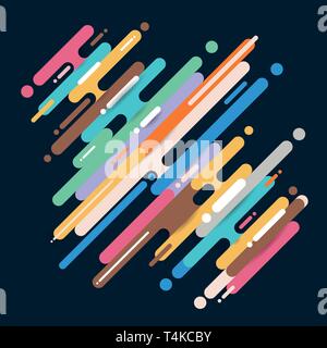 Abstract multicolor diagonal rounded shapes lines transition on dark background with copy space. Element halftone style bright color. Vector illustrat Stock Vector