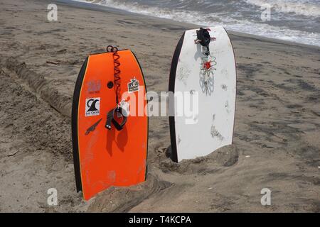 Still Life of two Bodyboards on a Beach Stock Photo