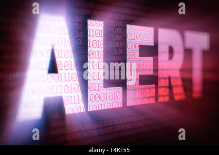 ALERT bright glowing word on computer screen filled with binary code Stock Photo