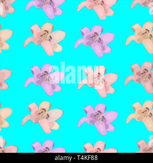 A seamless pattern of colorful lilies. Suitable for use on banners, invitations, cards, notebooks and sketchbooks. Stock Photo