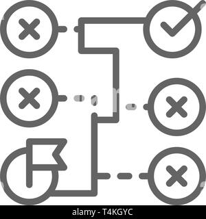 Correct solution, labyrinth, algorithm, coding block schemes line icon. Stock Vector