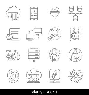 Computer technology related line icon set. Data transfer and computer options linear vector icon collection. Editable Stroke. EPS 10. Stock Vector