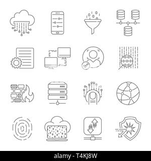Computer technology related line icon set. Data transfer and computer options linear vector icon collection. Editable Stroke. EPS 10 Stock Vector