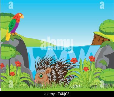 Beautiful landscape of the waterfall in jungle Stock Vector