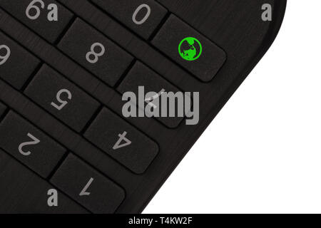 Top view on remonte control, isolated on white background. Energy save concept. Macro photography. Stock Photo