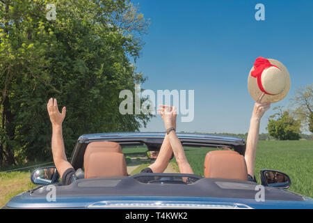 Happy senior couple in sports car Stock Photo