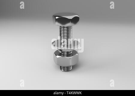 Bolts, nuts, washers, growers on a white background 3D rendering Stock Photo