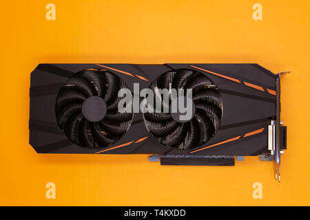Modern graphic video card on red background Stock Photo