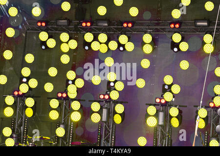 stage spot light white, blue, magenta silhouette backdrop Stock Photo