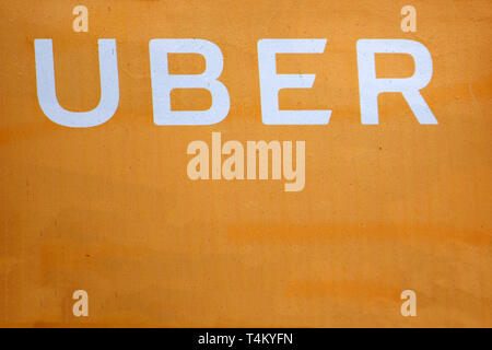 Uber logo on Huawei P9. Uber is sharing-economy service for ubran transport Stock Photo
