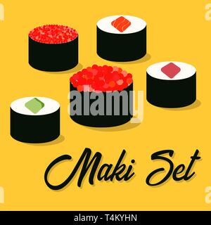 Sushi icons set. Asian food. Flat style food. Vector illustration Stock Vector
