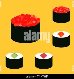 Sushi icons set. Asian food. Flat style food. Vector illustration Stock Vector
