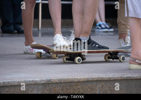 A skateboarder in action at Venice Beach Skate Park in Stock Photo