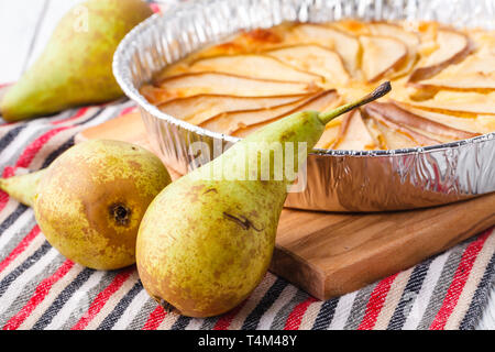Puff pastry pies with cheese and pear in a plate Stock Photo