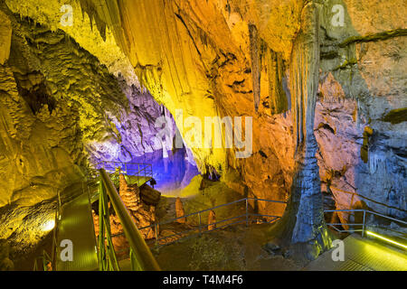 little lake inside Dim Magarasi flowstone cave, Kestel, Alanya, Antalya Province, Turkey Stock Photo