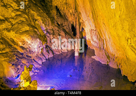 little lake inside Dim Magarasi flowstone cave, Kestel, Alanya, Antalya Province, Turkey Stock Photo