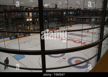 RIGA, LATVIA - APRIL 10, 2019: Akropole Skating Rink is open Stock Photo