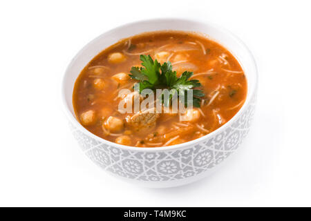 Harira soup in bowl isolated on white background. Typical Moroccan food. Ramadán concept. Stock Photo