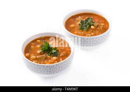 Harira soup in bowl isolated on white background. Typical Moroccan food. Ramadán concept. Stock Photo