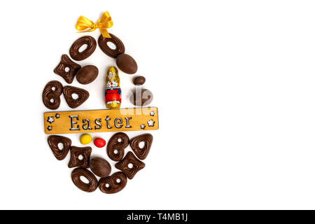 Chocolate cookies and Easter holiday arranged card Stock Photo